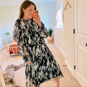 Simply Vera Wang Black White Snakeskin Printed Smocked Long Sleeve MIDI Dress XL